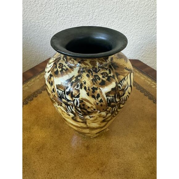 La Vie African Safari Animal Vase Patchwork 6.5” Zebra Lion Tiger - Picture 4 of 6